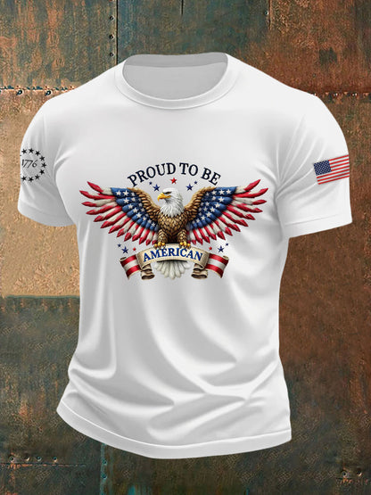 Men's Proud to Be American Bald Eagle American Flag Print  Independence Day Casual Tee