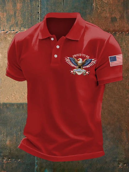 Men's Proud to Be American Bald Eagle American Flag Print Independence Day Casual Top