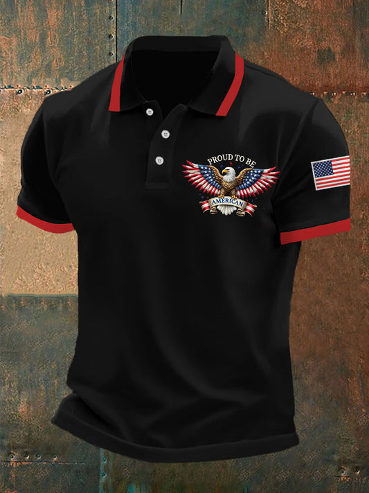 Men's Proud to Be American Bald Eagle American Flag Print Independence Day Casual Top