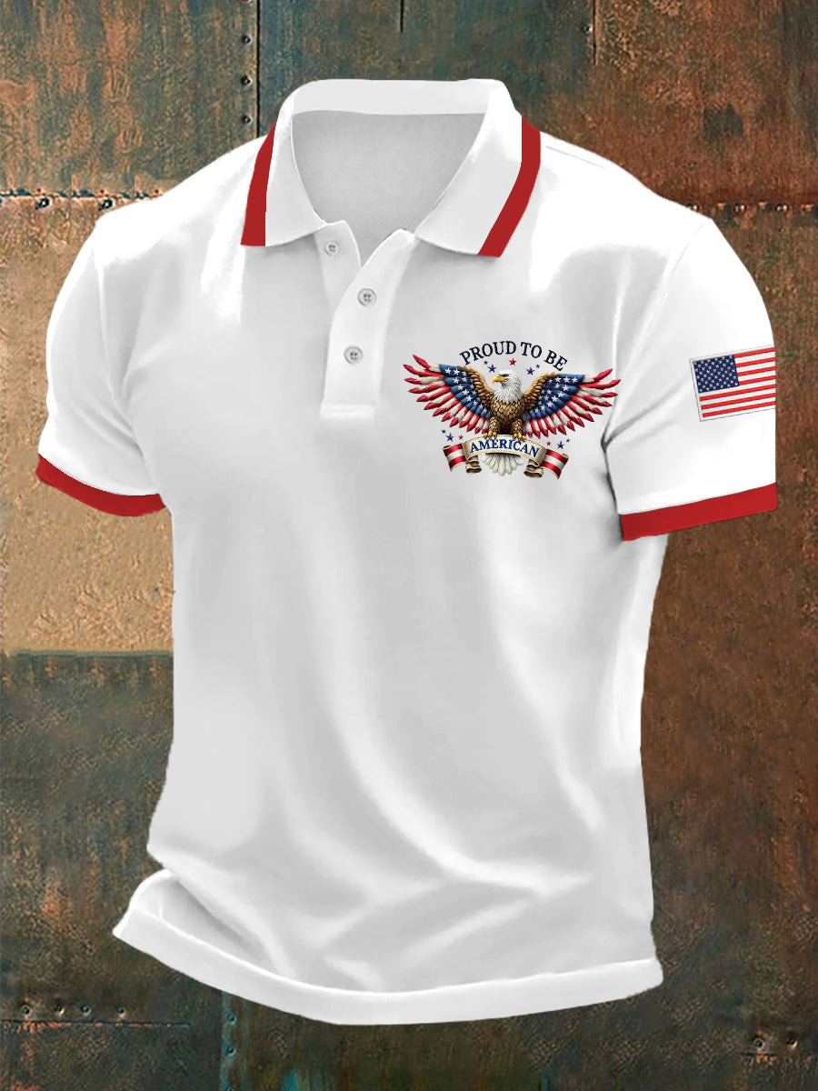 Men's Proud to Be American Bald Eagle American Flag Print Independence Day Casual Top