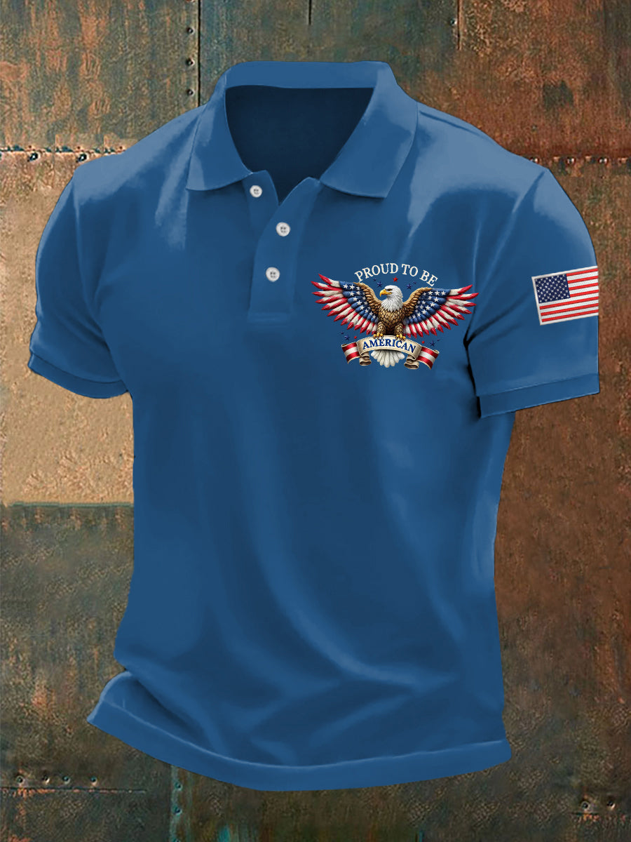 Men's Proud to Be American Bald Eagle American Flag Print Independence Day Casual Top