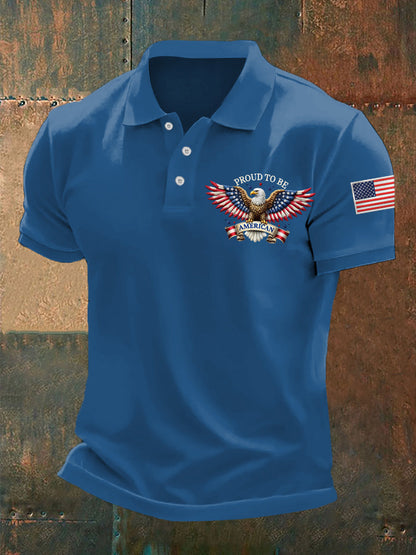 Men's Proud to Be American Bald Eagle American Flag Print Independence Day Casual Top