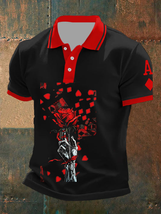 Men's Retro Playing Card Art Casual Polo Shirt