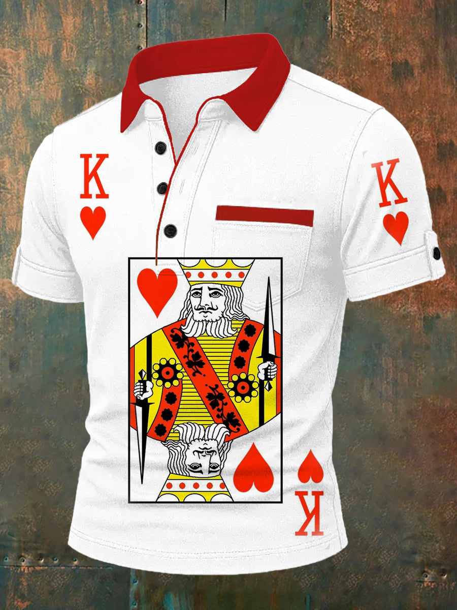 Men's Retro Playing Card Art Casual Polo Shirt