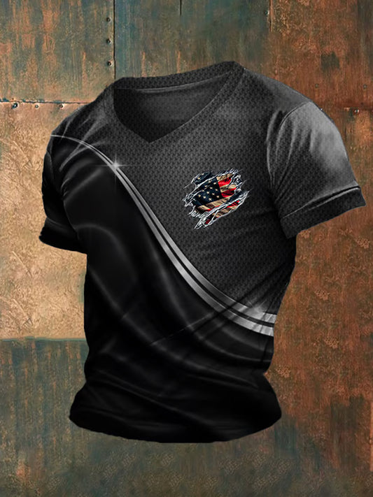 Men's Independence Day Flag Graphic V-Neck T-Shirt