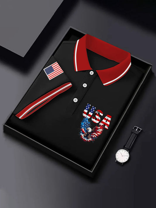 Men's Independence Day American Flag Bald Eagle Print Casual Top