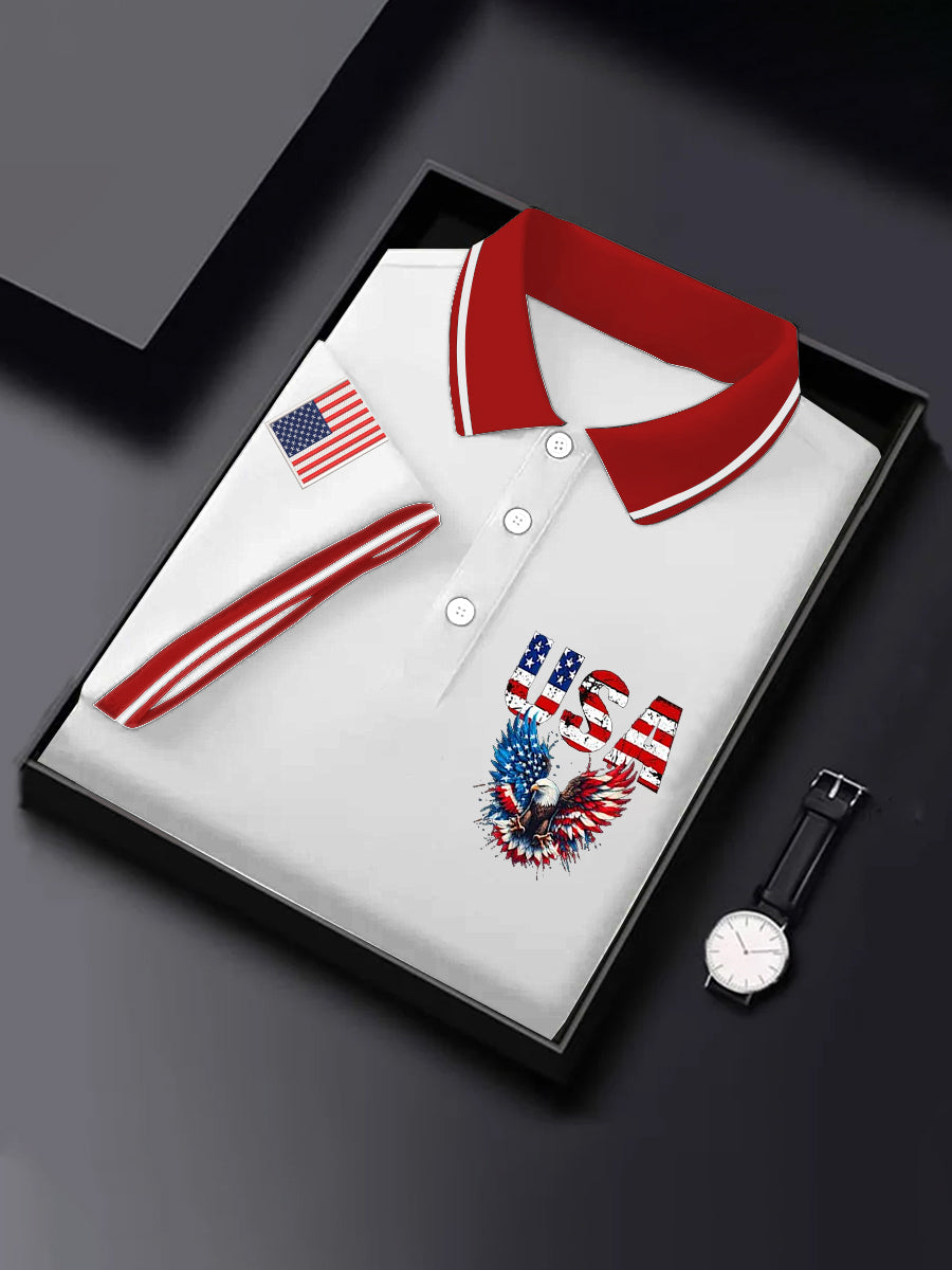 Men's Independence Day American Flag Bald Eagle Print Casual Top