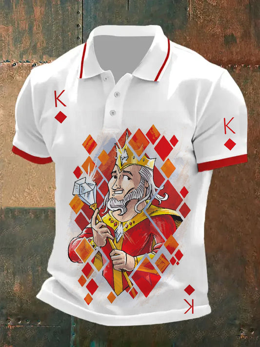 Men's Retro Poker Art Print Casual Men's Short Sleeve Top