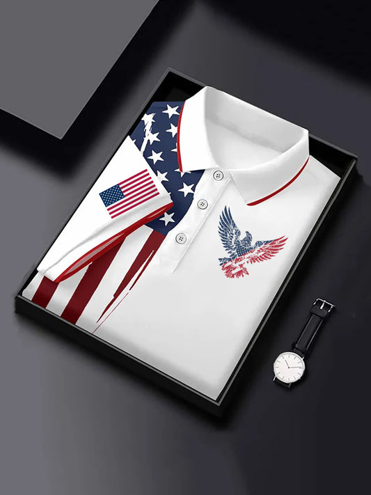 Men's Vintage American Flag Eagle Casual Shirt