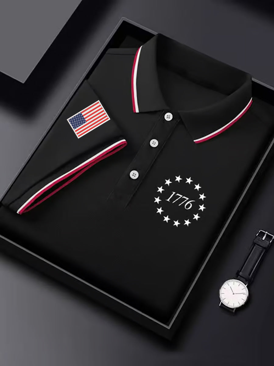 Men's Independence Day USA Flag 1776 Print Casual Top