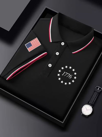 Men's Independence Day USA Flag 1776 Print Casual Top