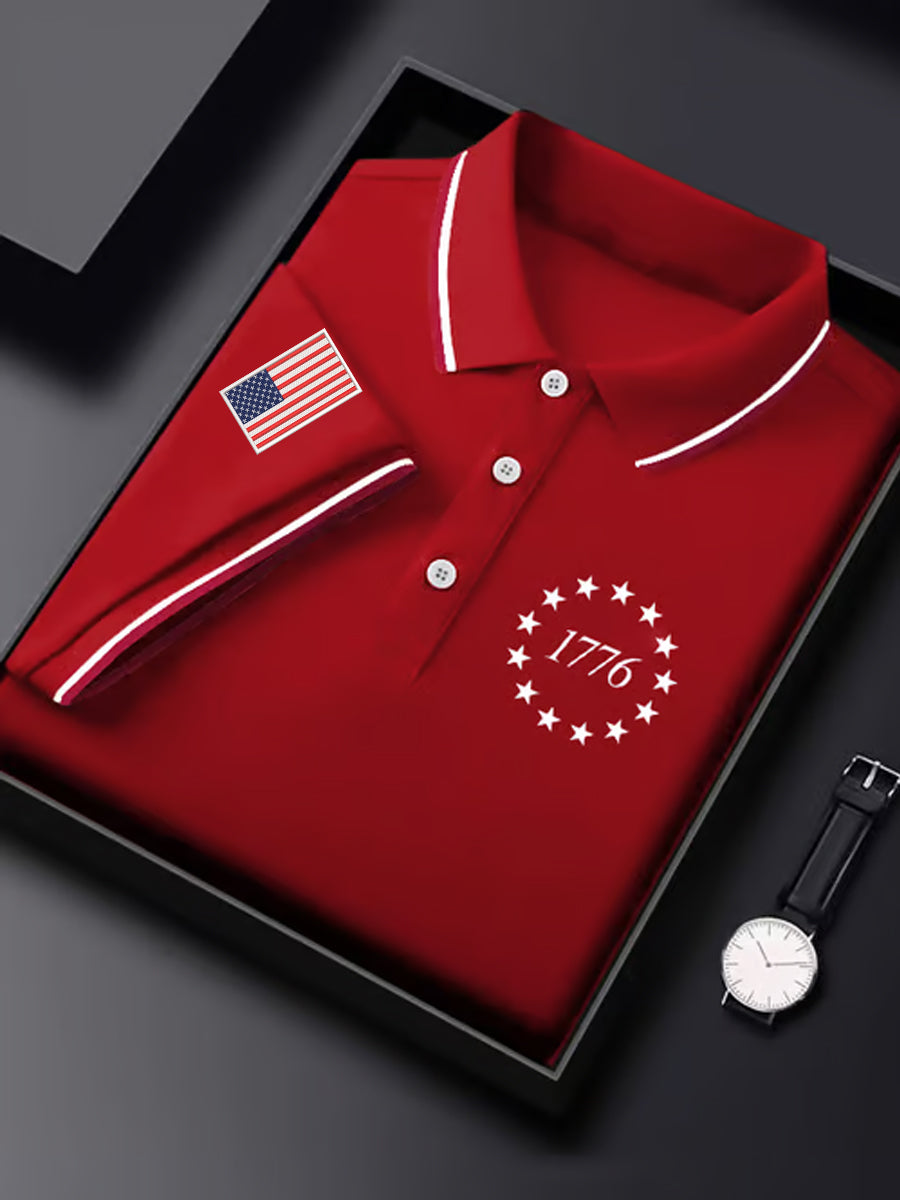 Men's Independence Day USA Flag 1776 Print Casual Top