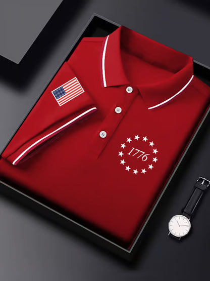 Men's Independence Day USA Flag 1776 Print Casual Top