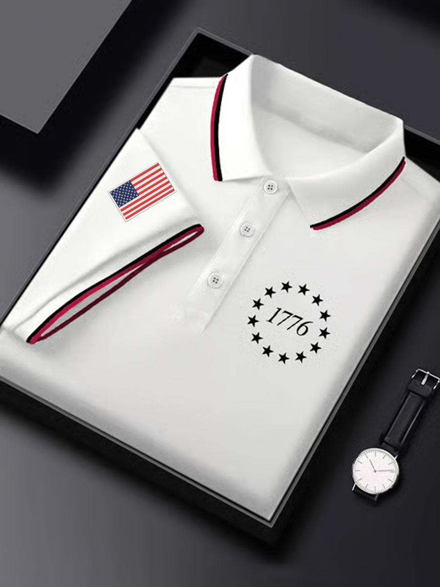 Men's Independence Day USA Flag 1776 Print Casual Top