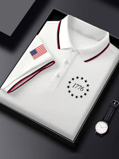 Men's Independence Day USA Flag 1776 Print Casual Top