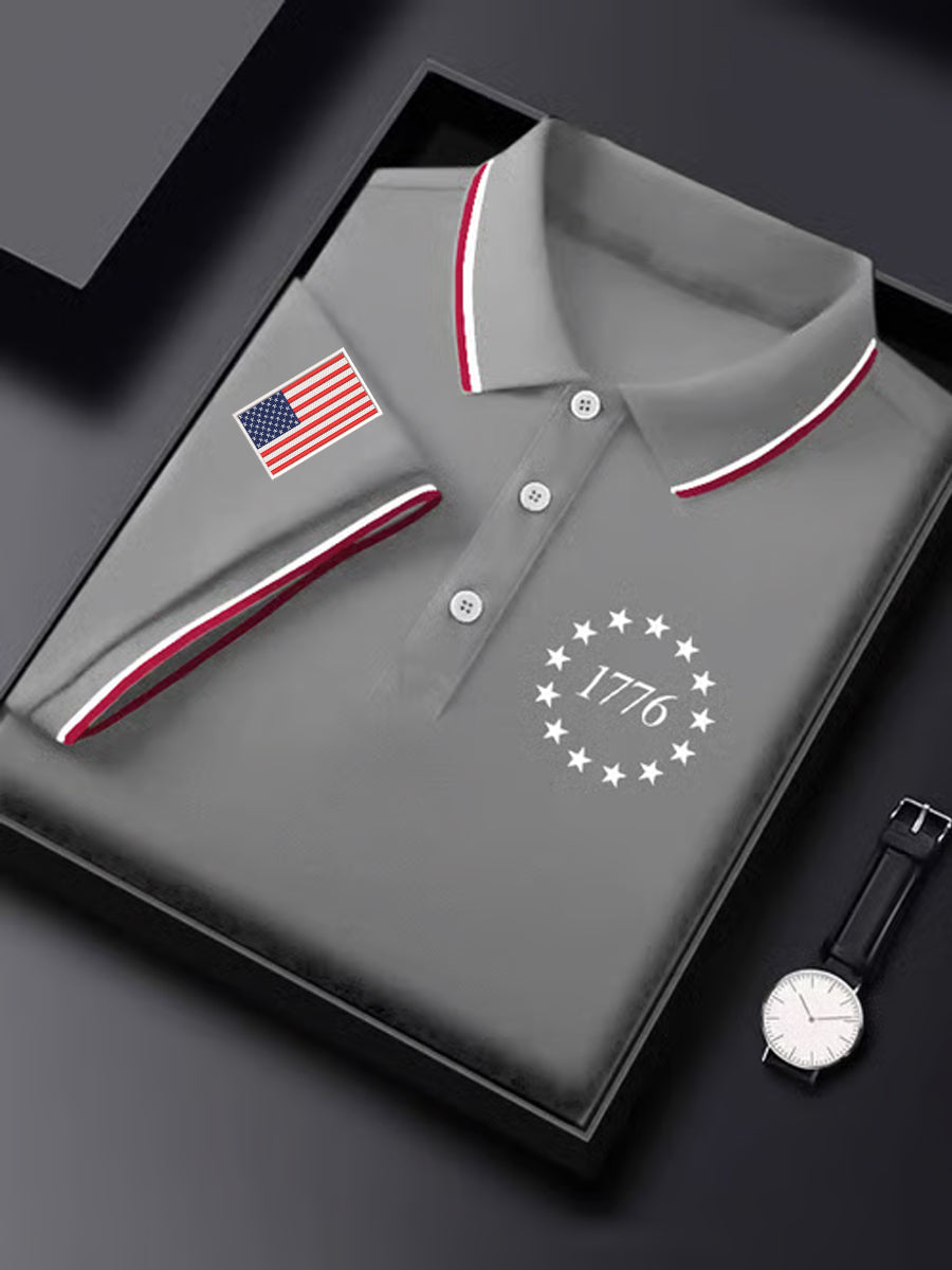 Men's Independence Day USA Flag 1776 Print Casual Top