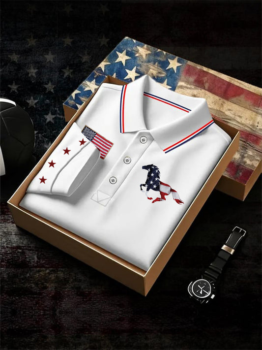 Men's Independence Day Flag Horse Short Sleeve T-Shirt