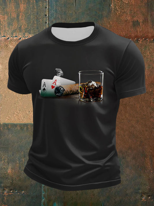Men's Poker, Cigar And Bourbon Print T-Shirt
