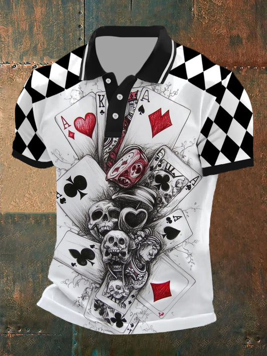 Men's Retro Poker Graphic Art Casual POLO Shirt