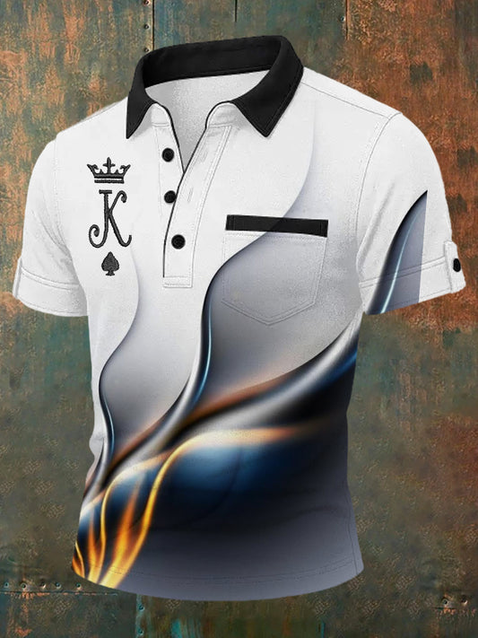 Men's Retro Poker Graphic Casual Polo Shirt