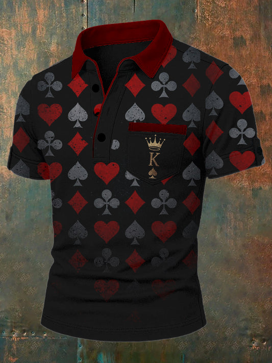 Men's Retro Poker Graphic Casual Polo Shirt