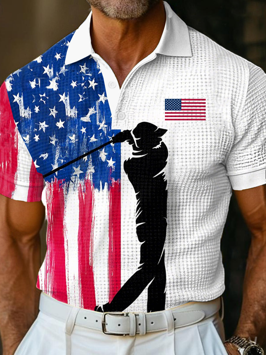 Men's 4th of July USA Flag Print Golf Shirt