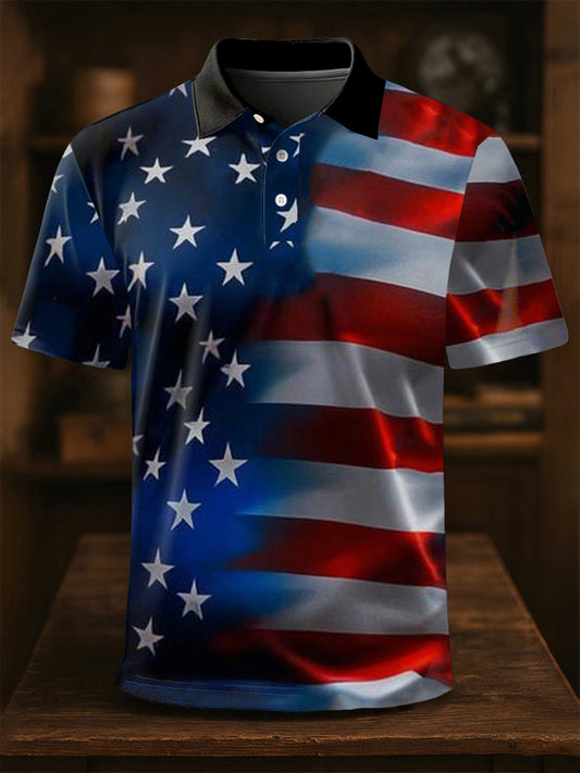 Men's Independence Day Flag Print Short Sleeve Shirt