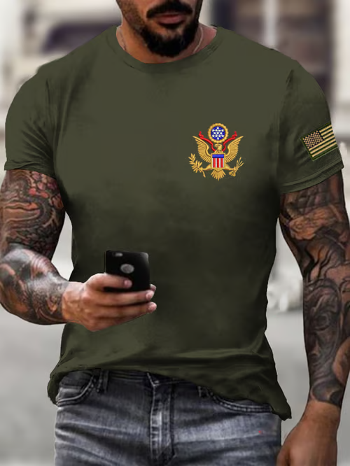 Men's Independence Day American Flag Embroidered Patch T-Shirt