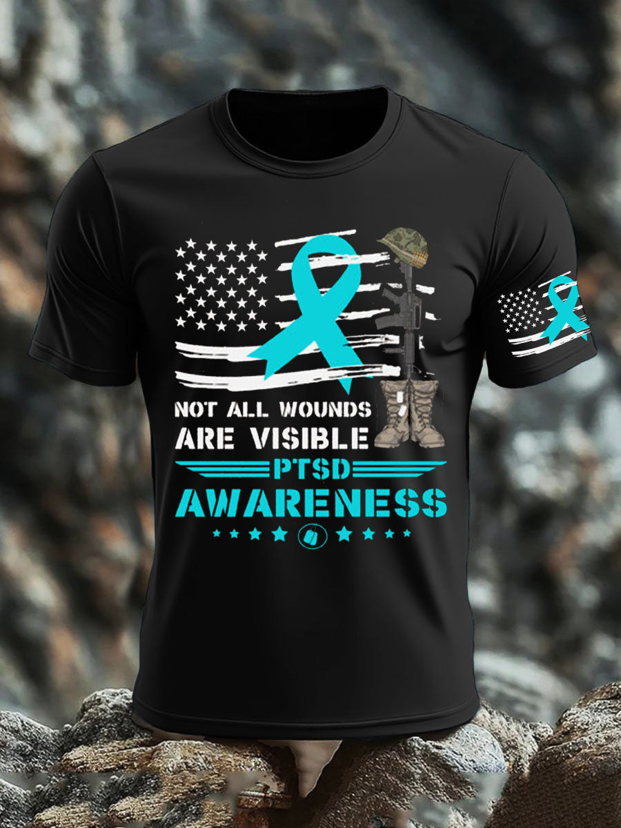 Men's PTSD Awareness Veteran Printed T-shirt