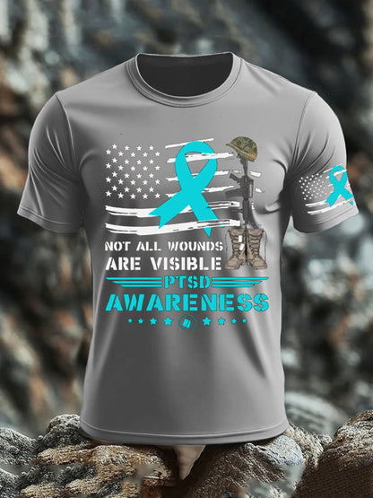 Men's PTSD Awareness Veteran Printed T-shirt