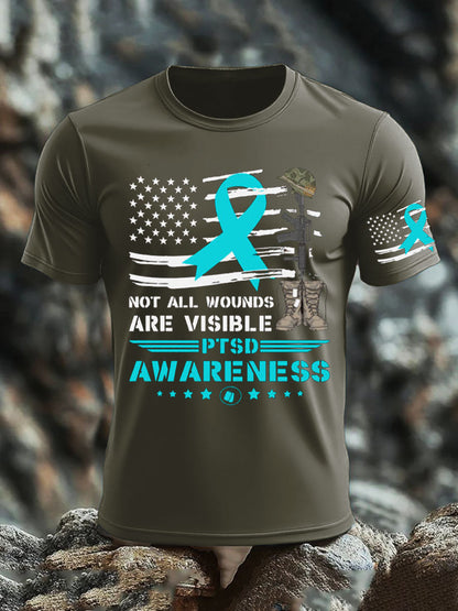 Men's PTSD Awareness Veteran Printed T-shirt