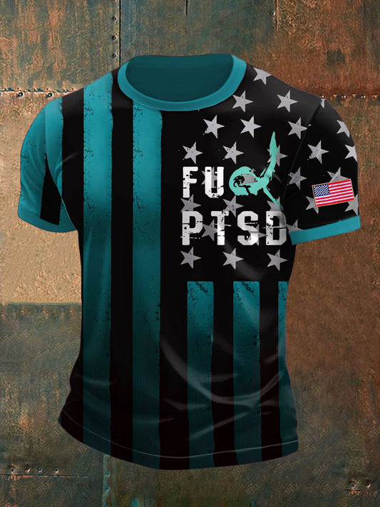 Men's PTSD Awareness Veteran Printed T-shirt