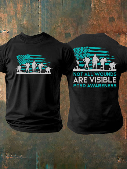 Men's PTSD Awareness Veteran Printed T-shirt