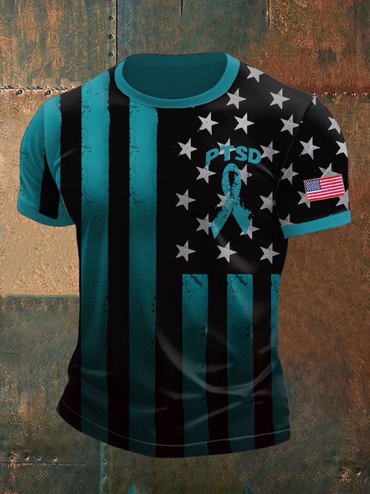 Men's PTSD Awareness Veteran Printed T-shirt