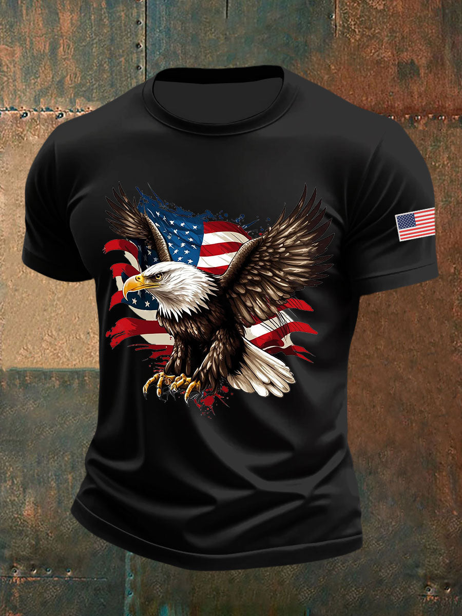 Men's American Flag Eagle Print Casual T-Shirt