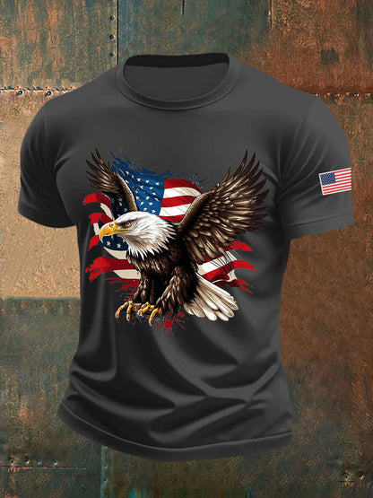 Men's American Flag Eagle Print Casual T-Shirt