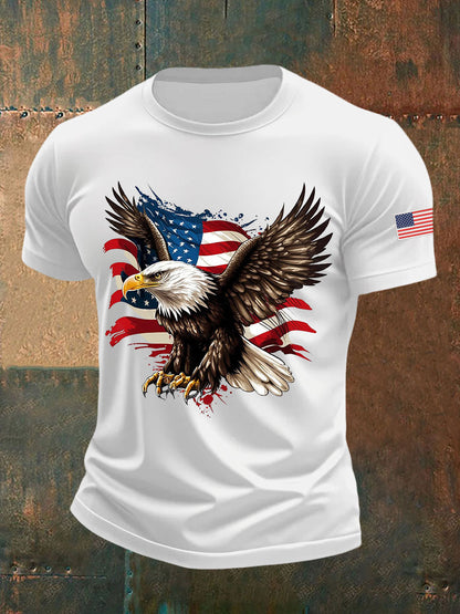 Men's American Flag Eagle Print Casual T-Shirt