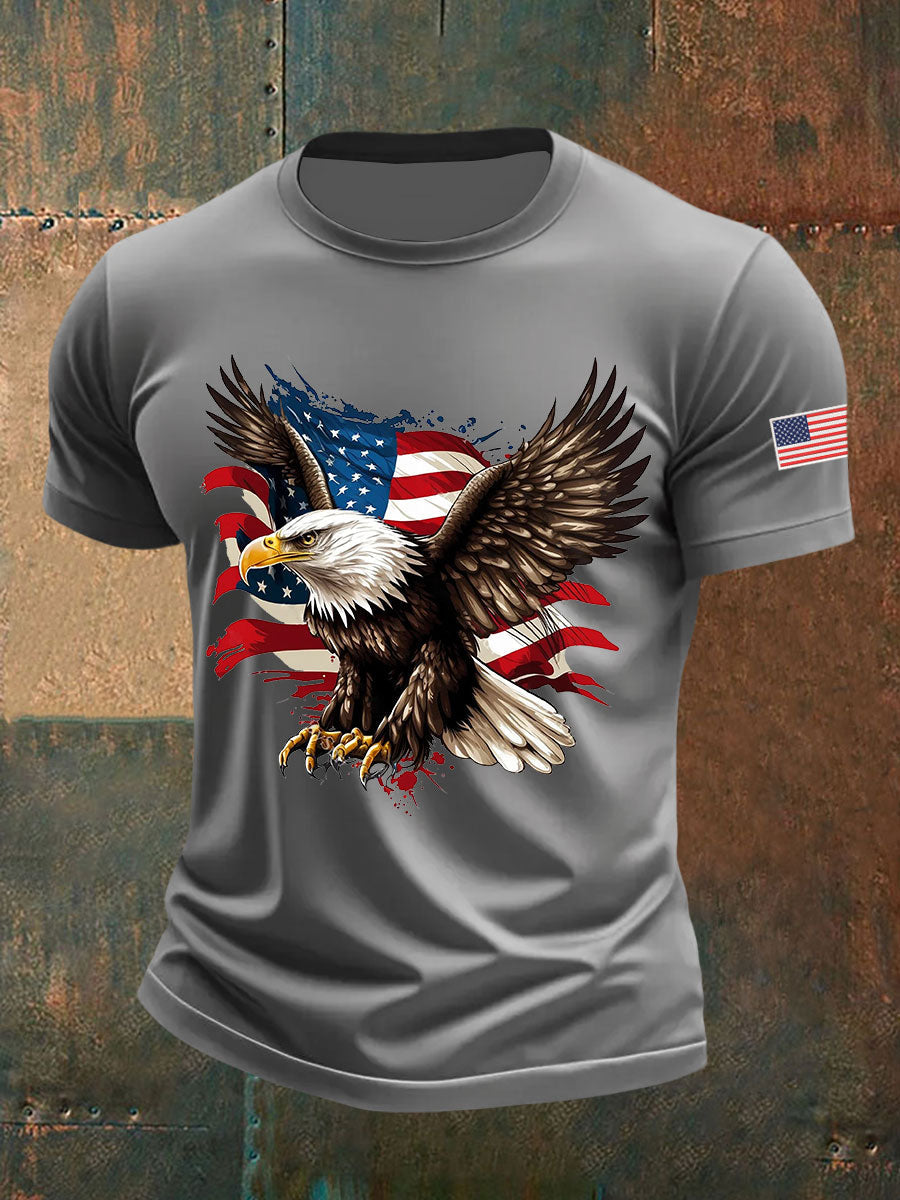 Men's American Flag Eagle Print Casual T-Shirt