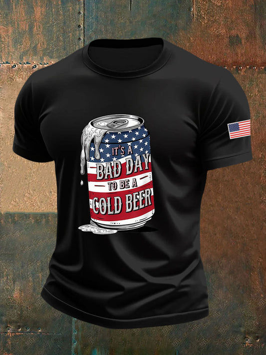 Men's It's A Bad Day To Be A Cold Beer Printed Casual T-Shirt