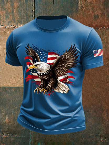 Men's American Flag Eagle Print Casual T-Shirt