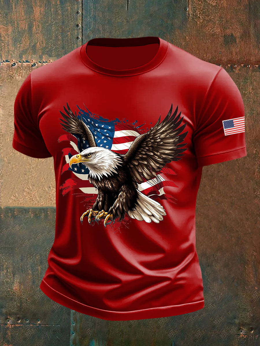 Men's American Flag Eagle Print Casual T-Shirt