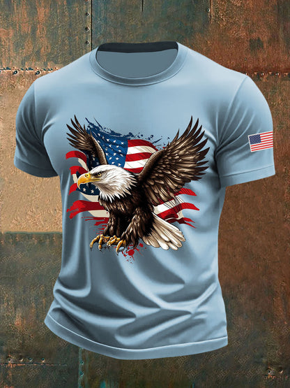 Men's American Flag Eagle Print Casual T-Shirt