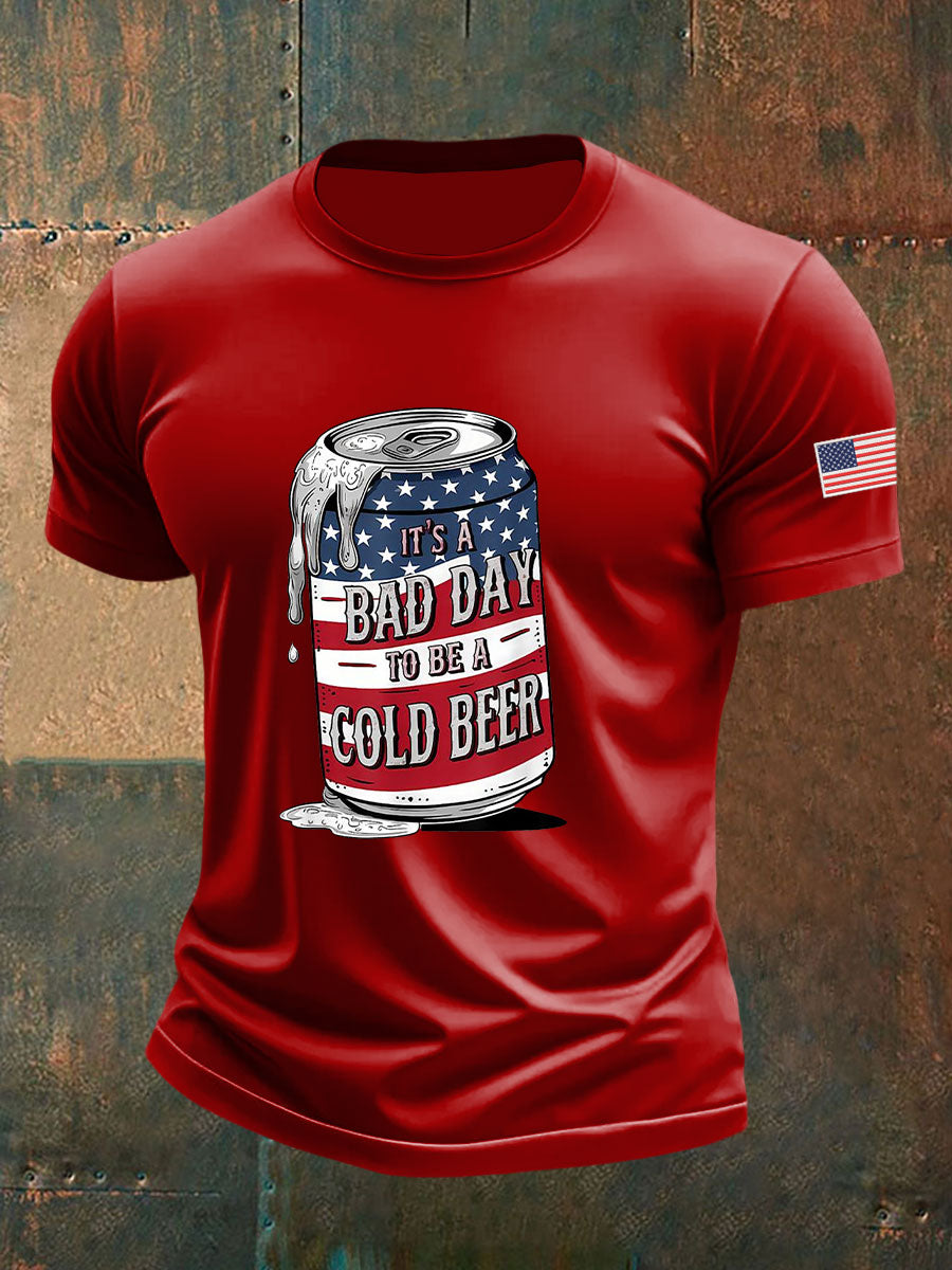 Men's It's A Bad Day To Be A Cold Beer Printed Casual T-Shirt