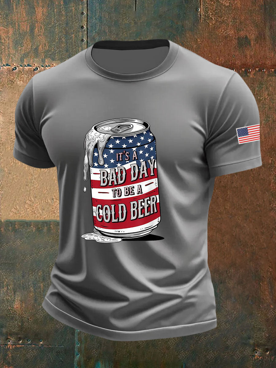 Men's It's A Bad Day To Be A Cold Beer Printed Casual T-Shirt
