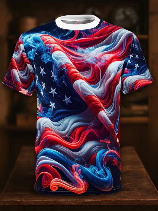 Men's Independence Day Flag Print Short Sleeve T-Shirt