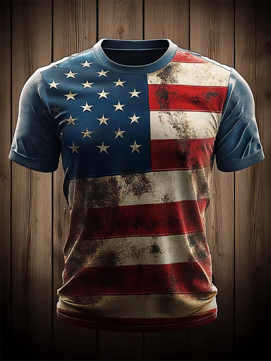 Men's Independence Day Flag Print Short Sleeve Shirt