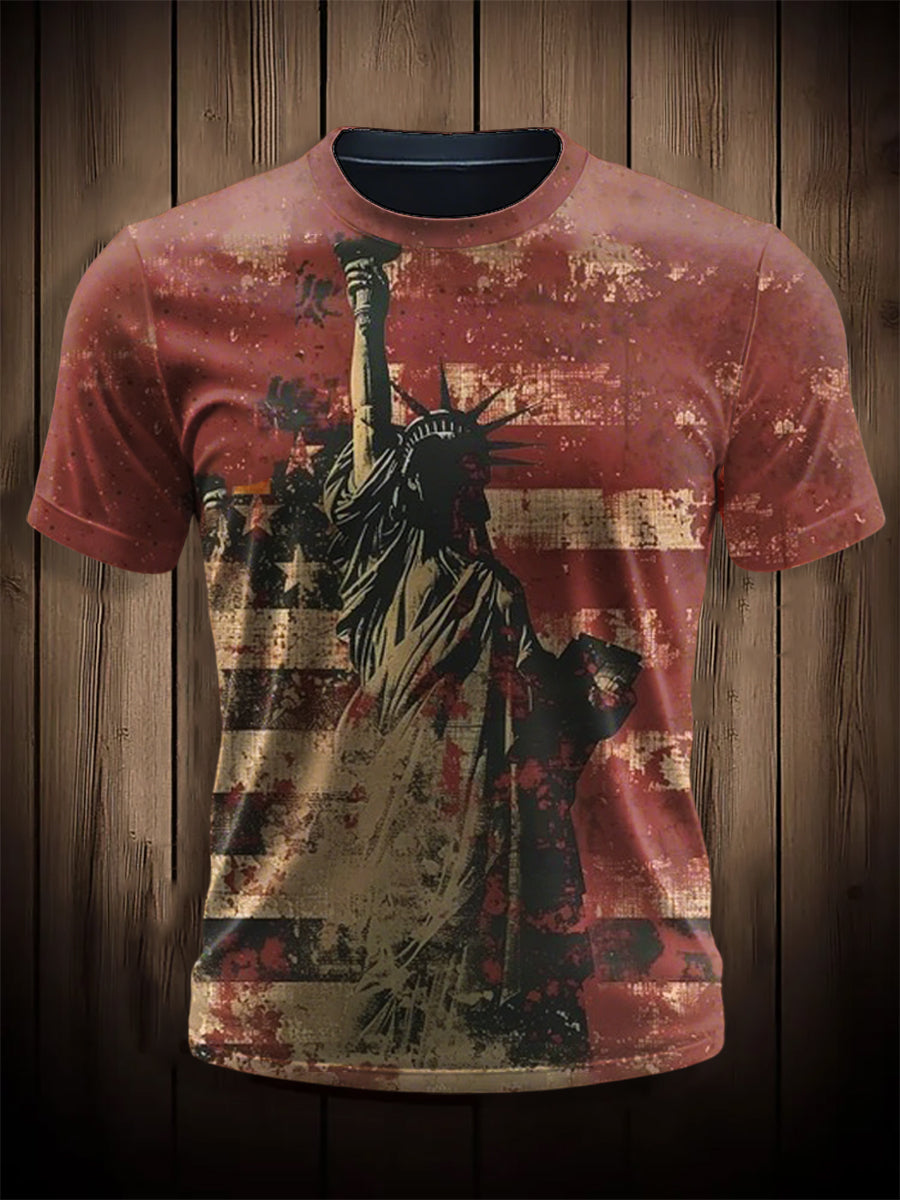 Men's Independence Day Flag Print Short Sleeve Shirt