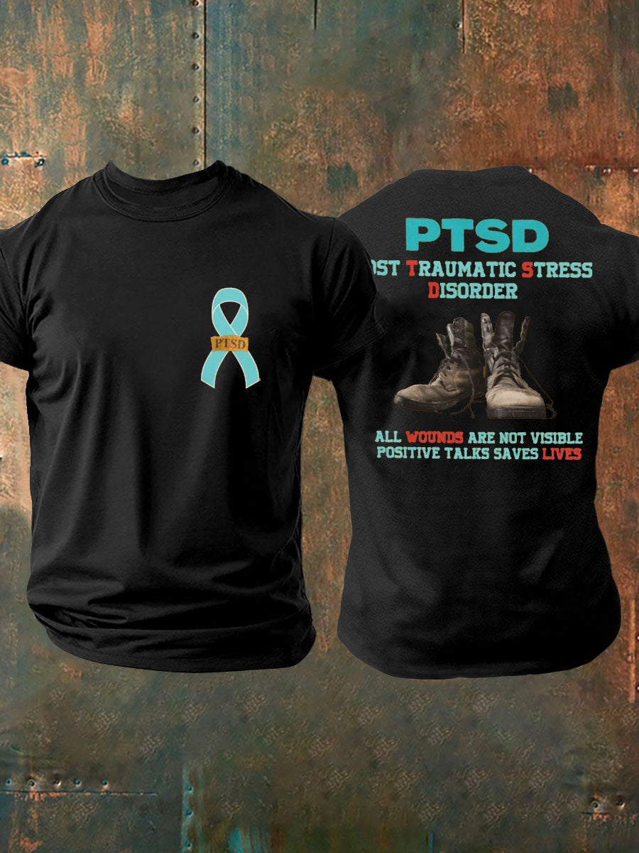 Men's PTSD Awareness Veteran Printed T-shirt