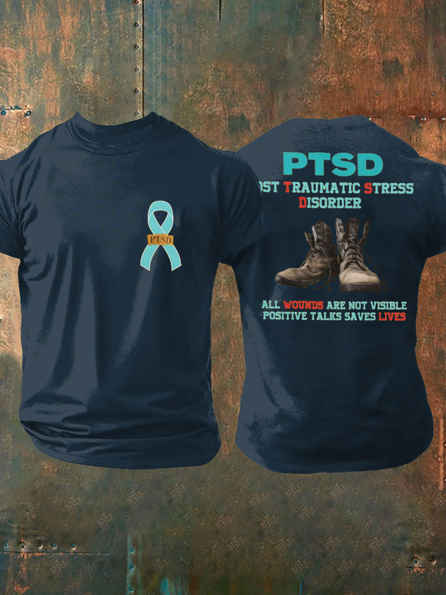 Men's PTSD Awareness Veteran Printed T-shirt