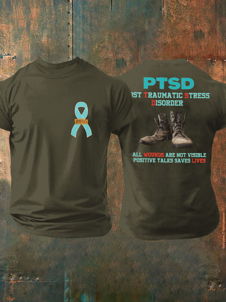 Men's PTSD Awareness Veteran Printed T-shirt